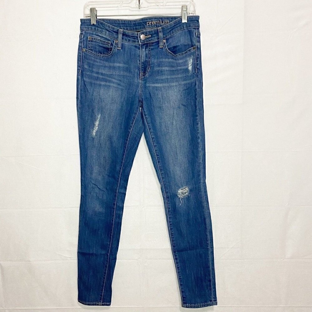 Gap Premium Super Skinny Low Rise Stretch Blue Jeans Size 6 30x28 Distressed